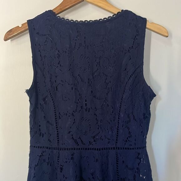 Isaac‎ Mizrahi Navy Blue Floral Lace Handkerchief Hem Midi Dress Sz XXS - Picture 6 of 10